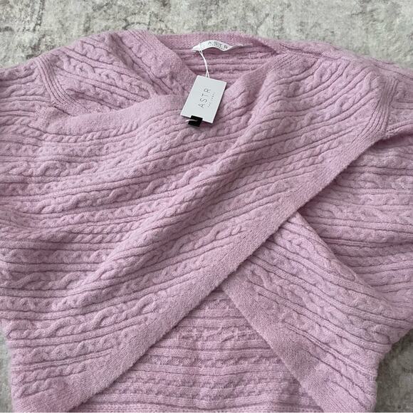 Astr The Label Mariana Cable Knit Fuzzy Wrap Sweater Pink Large New - Picture 5 of 13